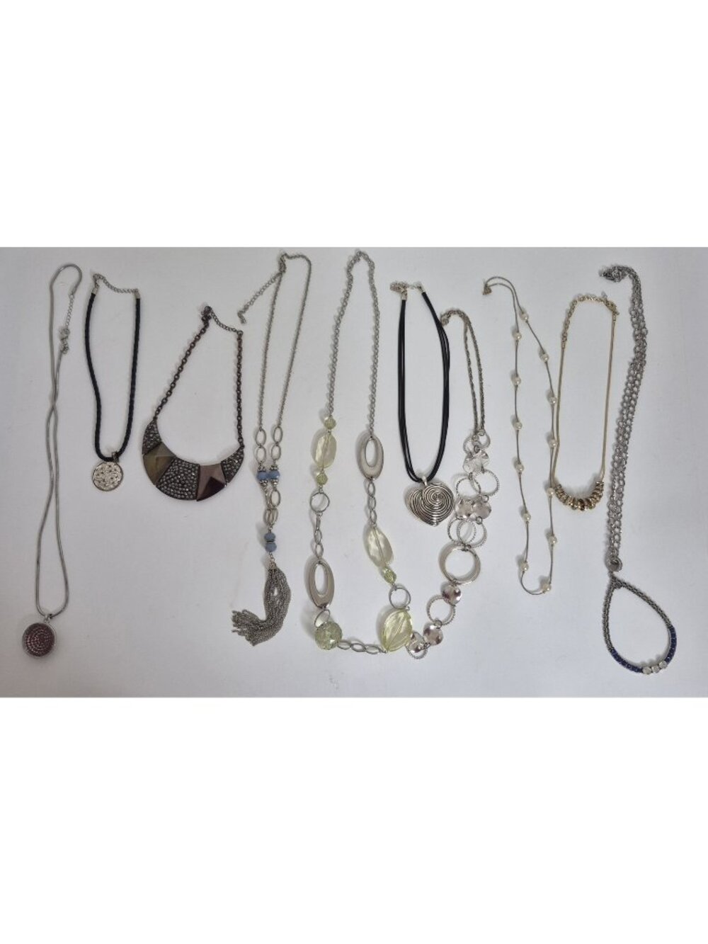 Bundle Of 10 Necklaces  Rhinestone, Beaded, Silvertone Statement